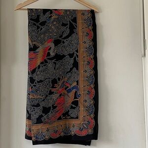 Pierre Cardin Oversized Silk Scarf 55x55 Birds Crane Print Black Gold